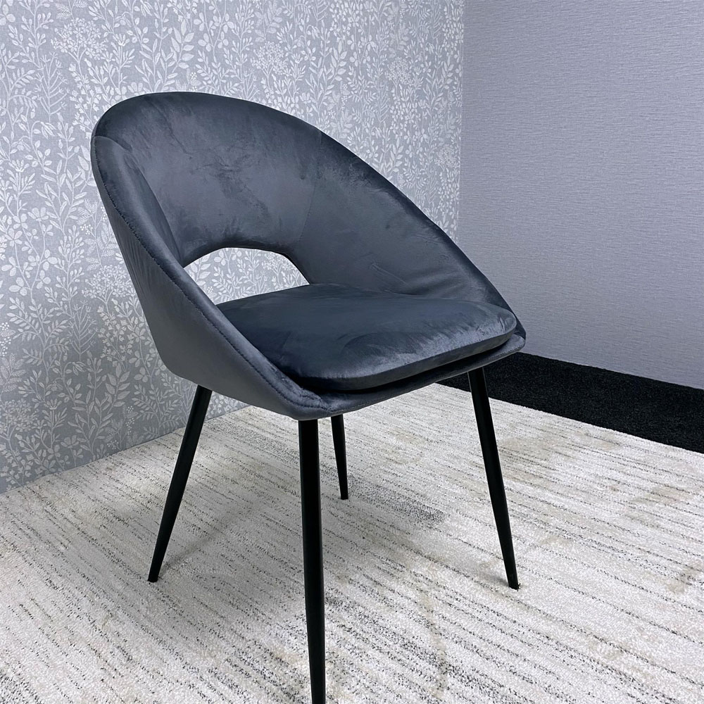 Portland 6 Seater Grey and Black Wooden Dining Set with Velvet Chairs and Benches Image 3