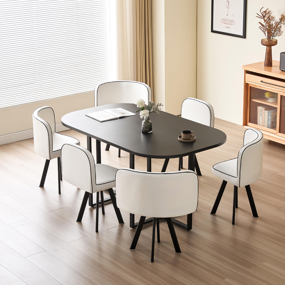 Comfy Living 6 Seater Dining Set Black and White Image 3
