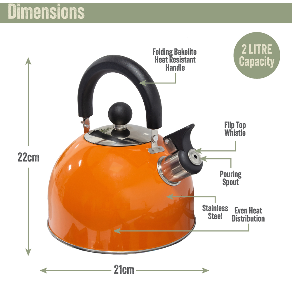 Milestone Camping Orange Stainless Steel Kettle 2L Image 9