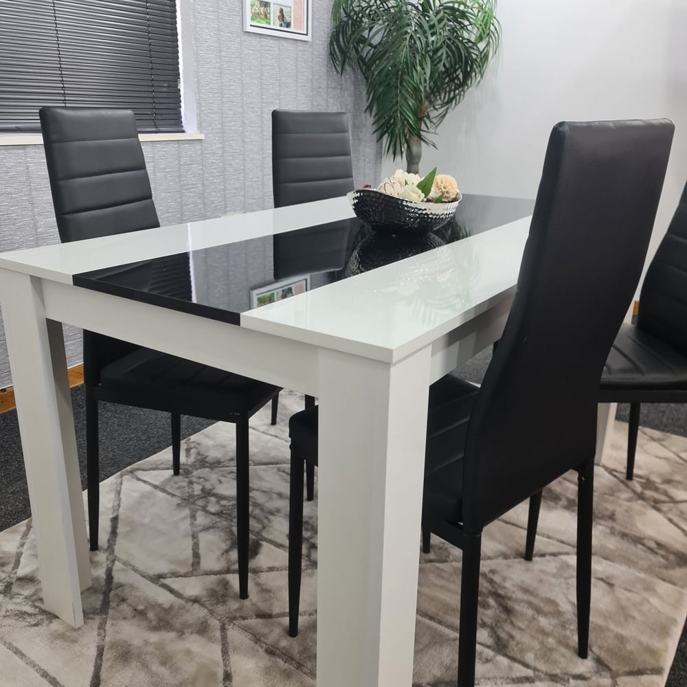 Portland Leather and Wood 4 Seater Dining Set White and Black Image 3