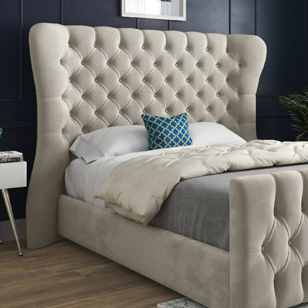 Parma King Size Silver Soft Velvet Upholstered Bed Frame with Curved Winged Headboard Image 3