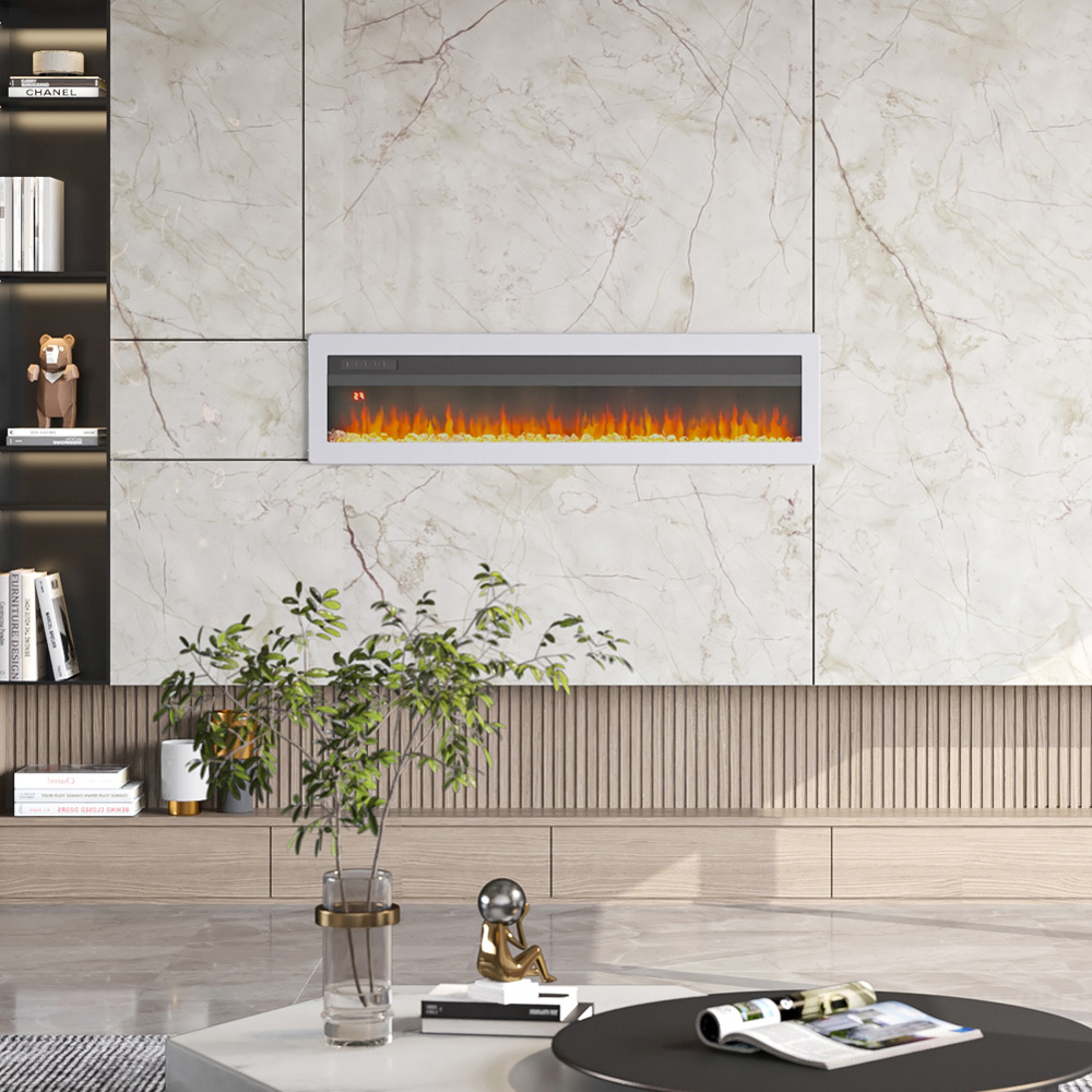 Living and Home 50 Inch White Electric Fireplace Wall Mounted Wall Inset or Freestanding Heater with Remote Control Image 2