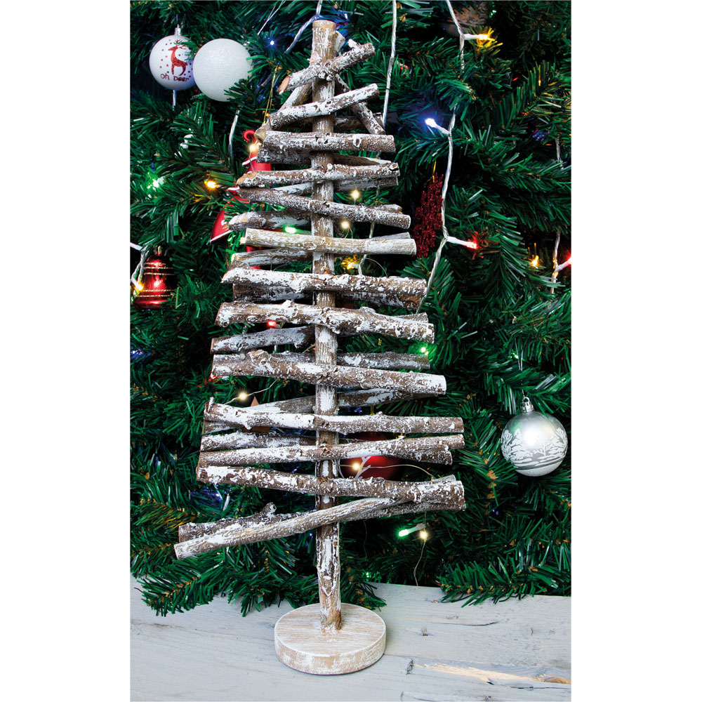 St Helens Brown Wooden White Snow Birch Christmas Tree Image 4