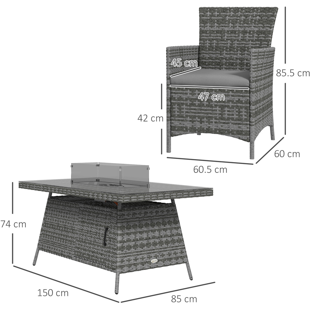 Outsunny Rattan 6 Seater Dining Sets with 50000 BTU Burner Table Grey Image 7