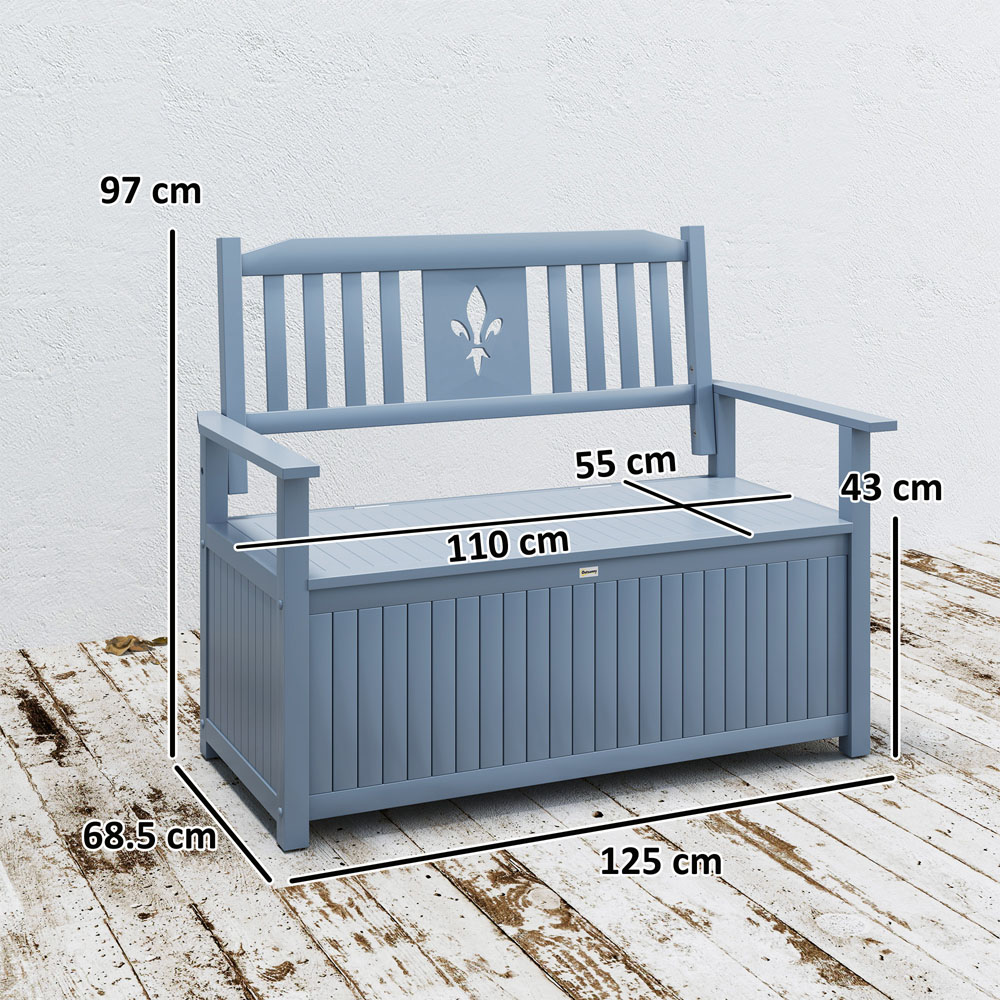 Outsunny 2 Seater Grey Wooden Outdoor Storage Garden Bench Image 9