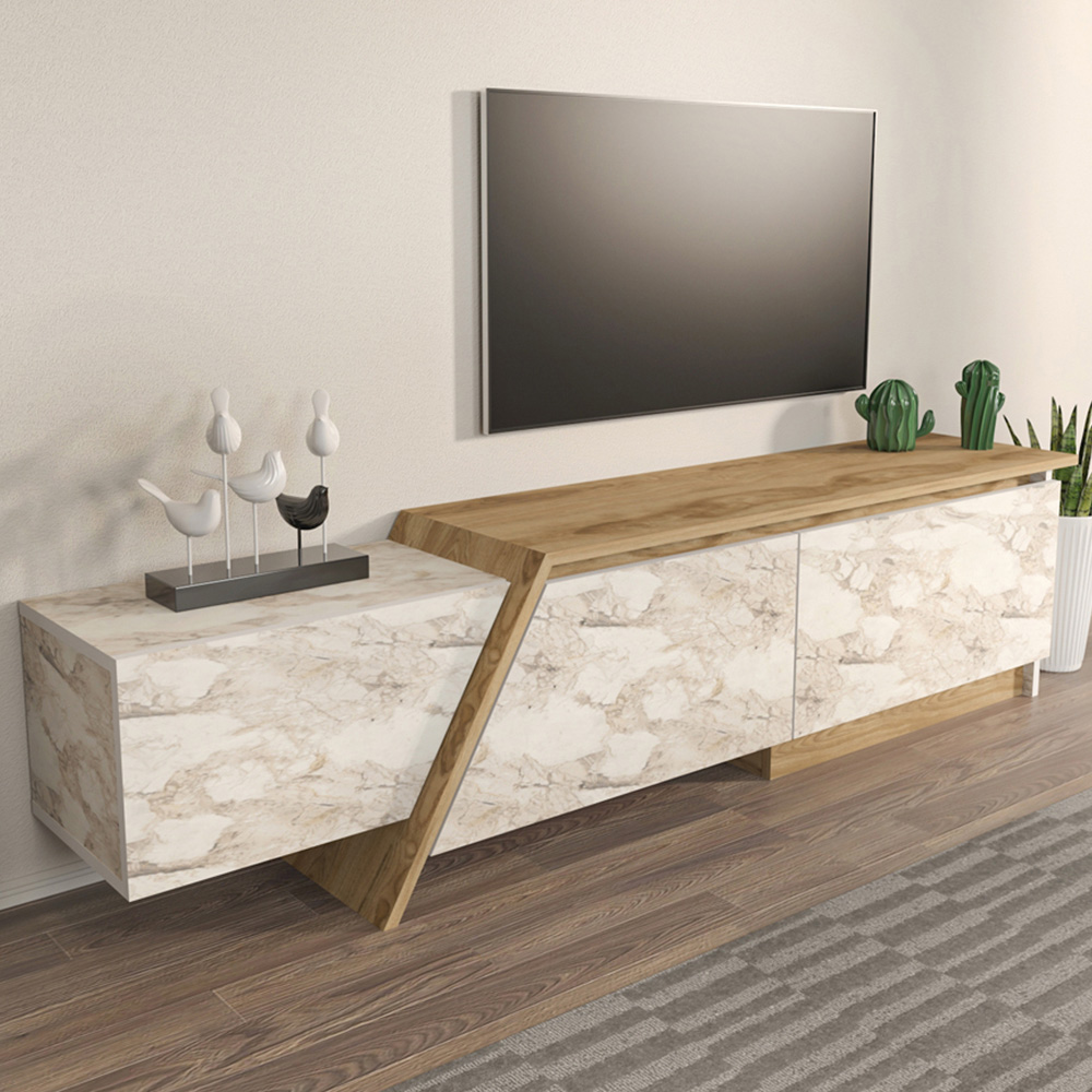 Decorotika Zonas 3 Door Oud and White Marble Effect TV Unit Image 1