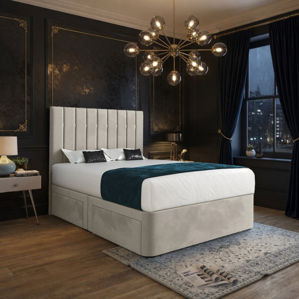 Marcelo Silver Small Single Velvet Upholstered Divan Bed Frame with Linear Headboard Image 5