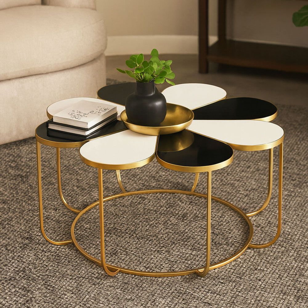 Premier Housewares Jodie Black and White Petal Shape Table Image 4
