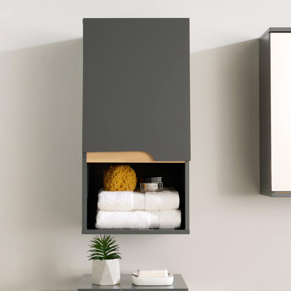 Home Source Florence Single Door Single Shelf Grey Hanging Bathroom Wall Cabinet Image 5