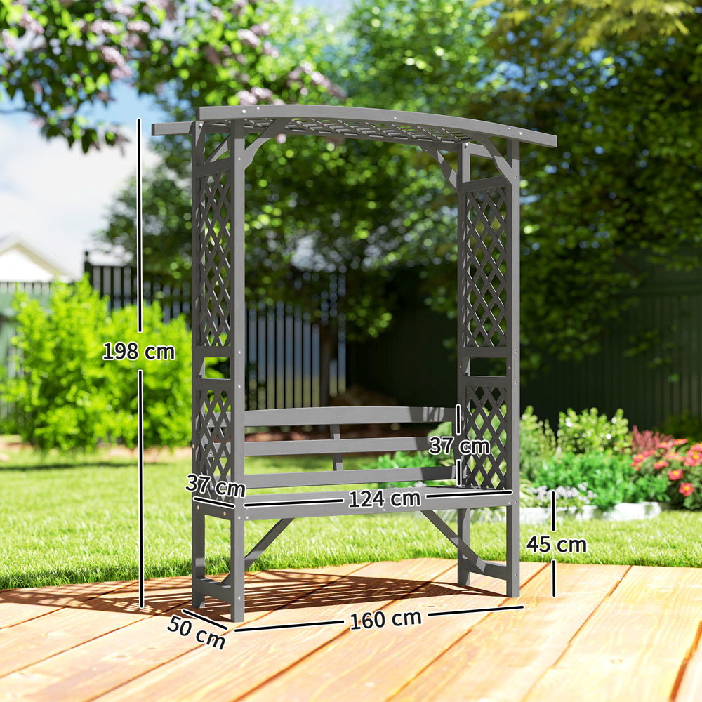 Outsunny Grey Wooden Garden Arbour with Seat Image 9