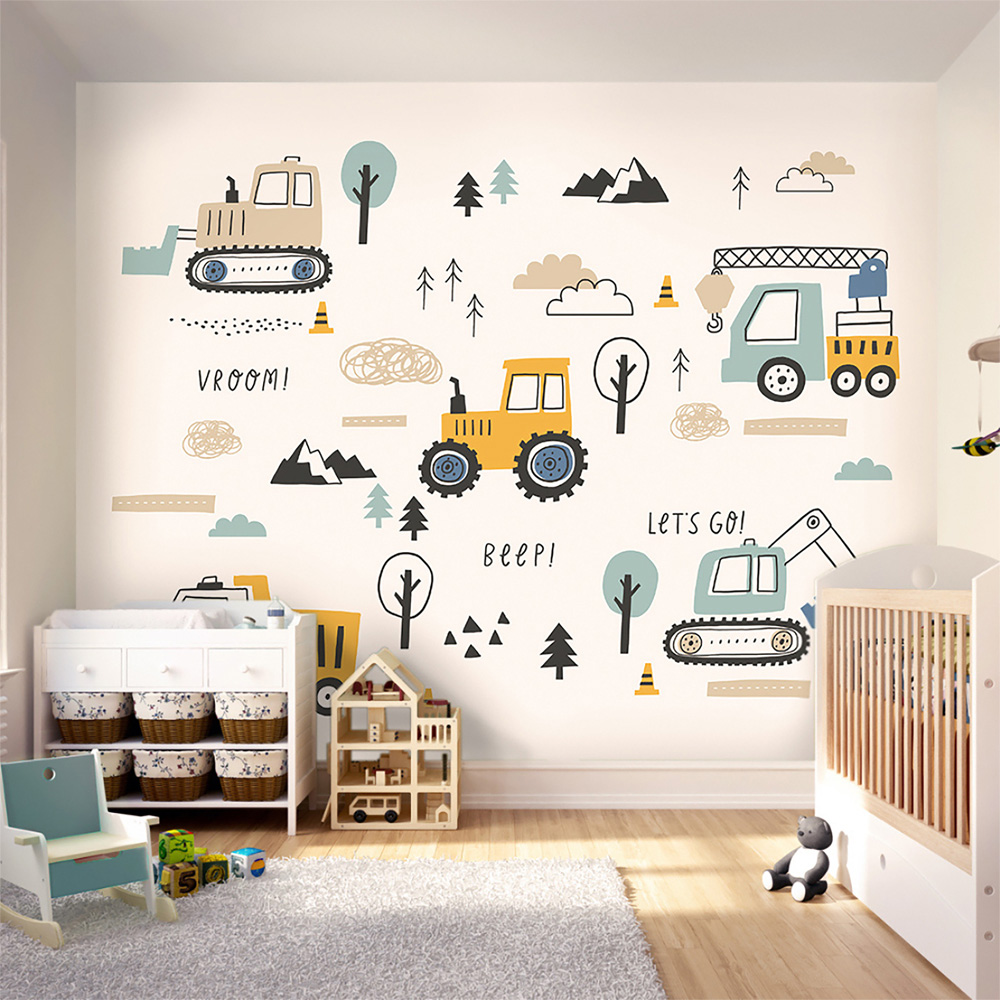 Origin Murals Tractors and Diggers Blue Wall Mural Image 1