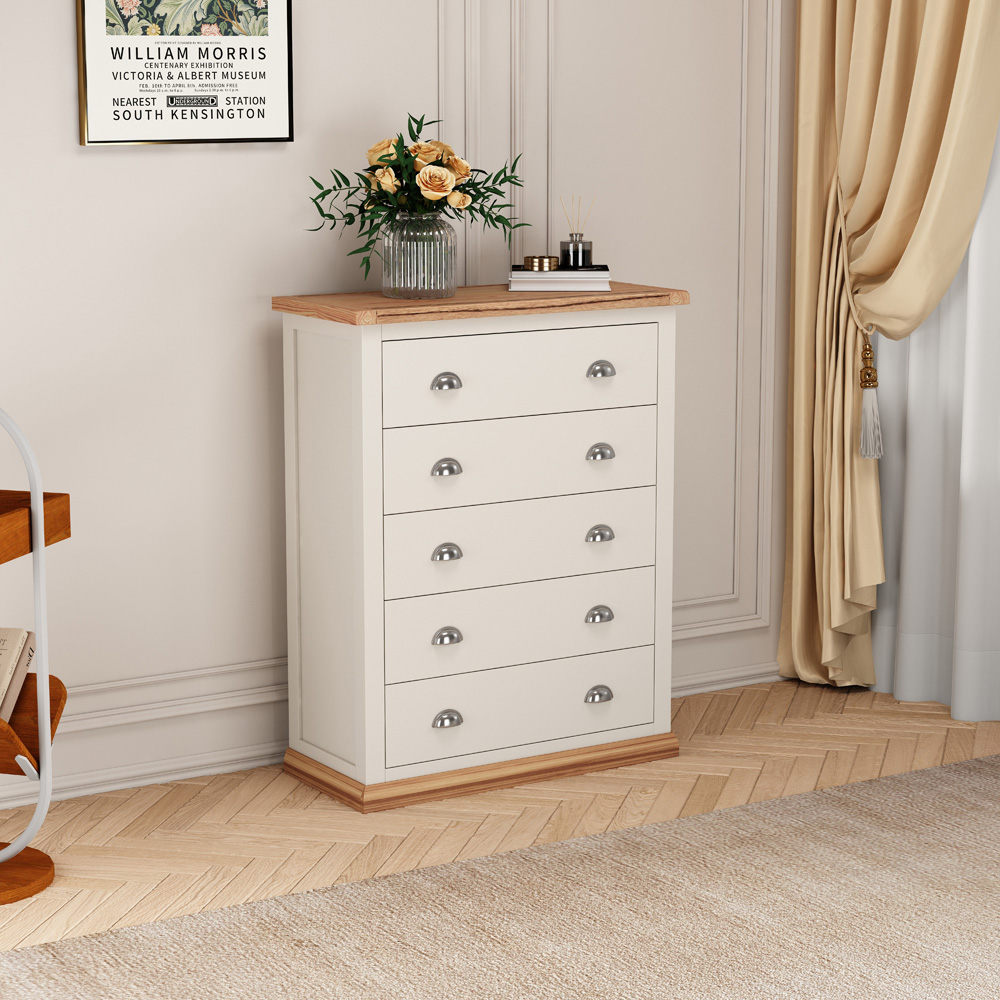 Cabinet Bits Tropea 5 Drawer White Chrome Cup Handle Chest of Drawers Image 8