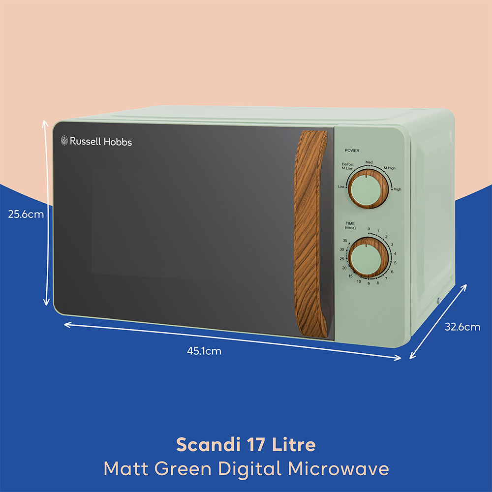 Russell Hobbs RHMM713MG-N Matt Green 17L Scandi Compact Manual Microwave 700W Image 9