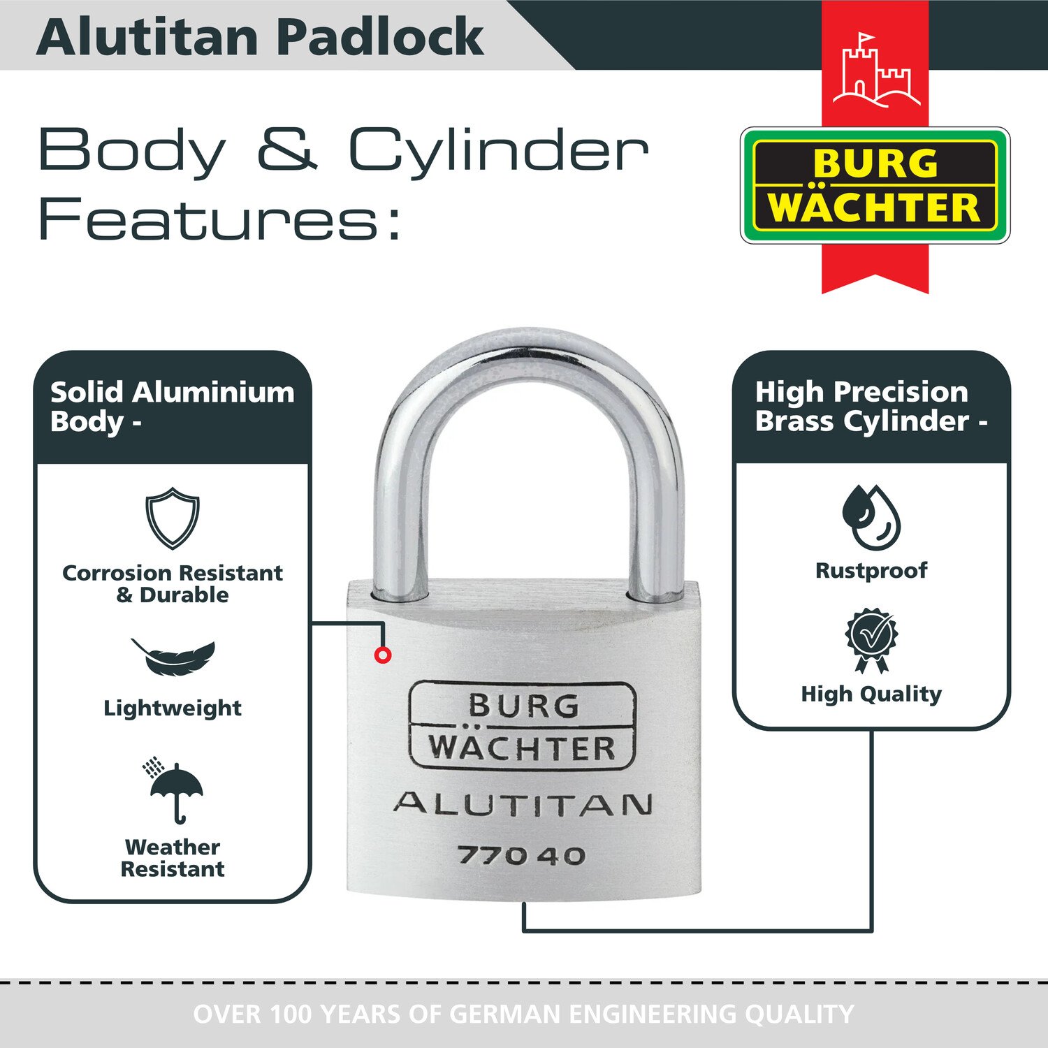 Pack of 2 Alutitan Aluminium Padlocks Silver 40mm Image 2