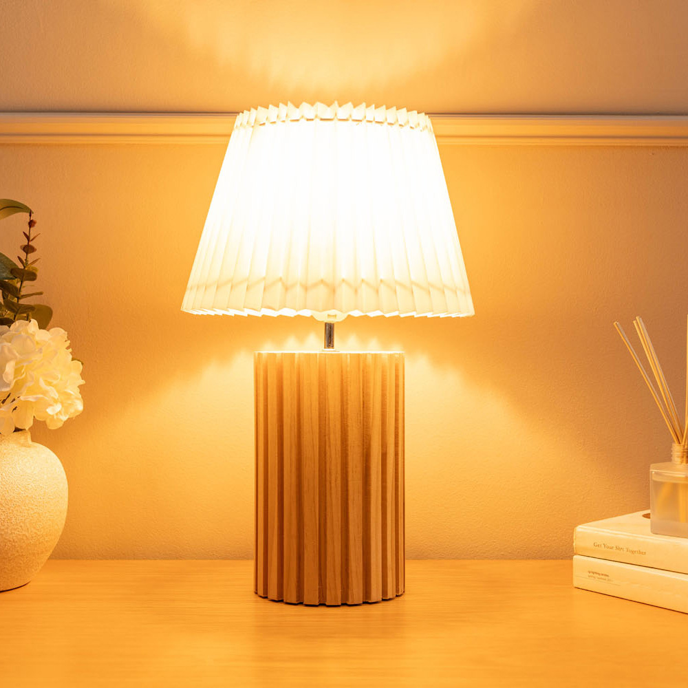 ValueLights Brooke Pleated Shade Wooden LED Table Lamp Image 2
