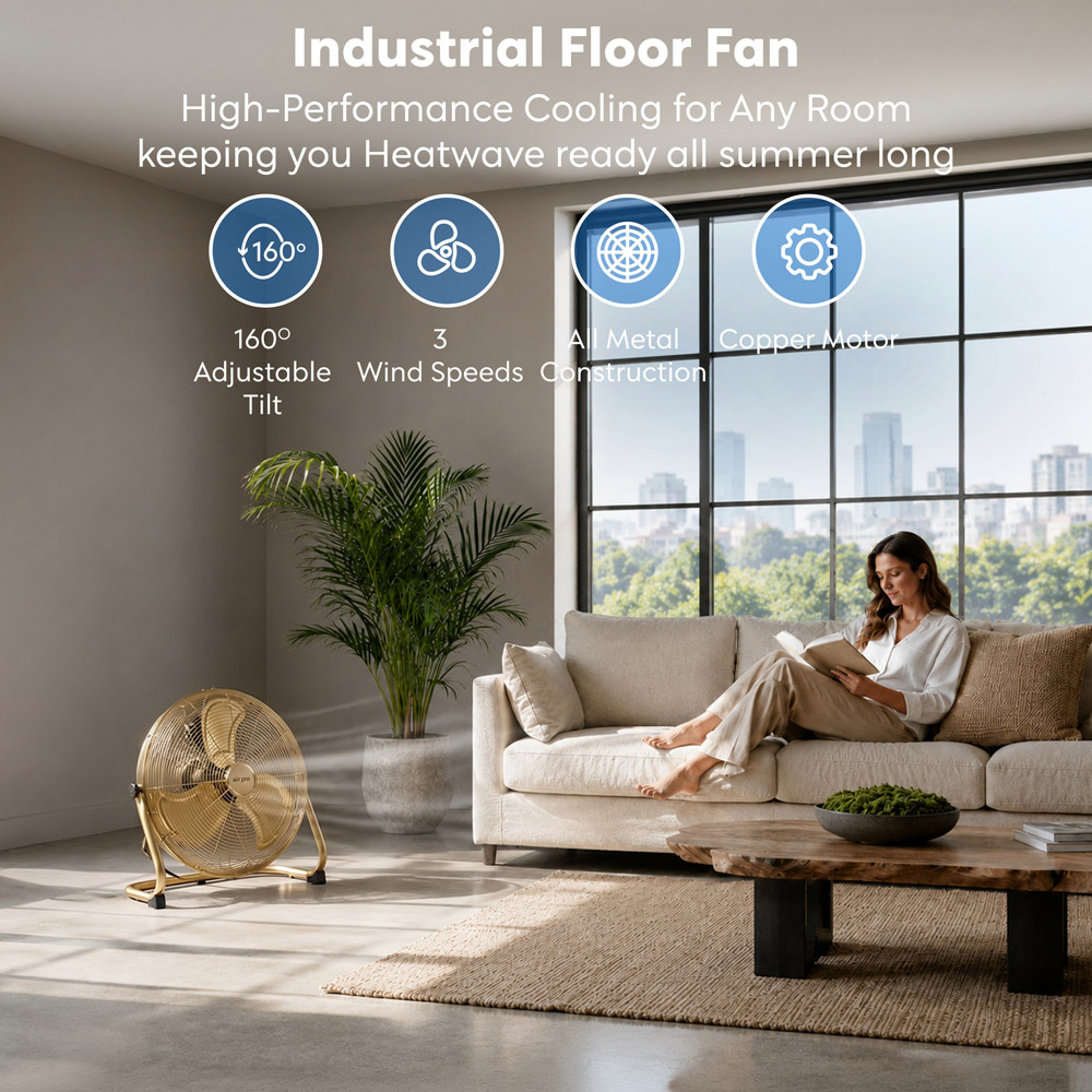 Air Pro Gold 3 Speed Powerful Air Cooling and Circulating Floor Fan 20 inch Image 2