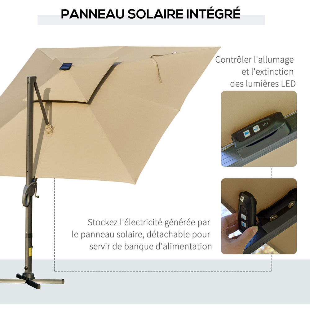 Outsunny 2 Tier Khaki Solar LED Cold Light Cantilever Parasol 3m Image 6