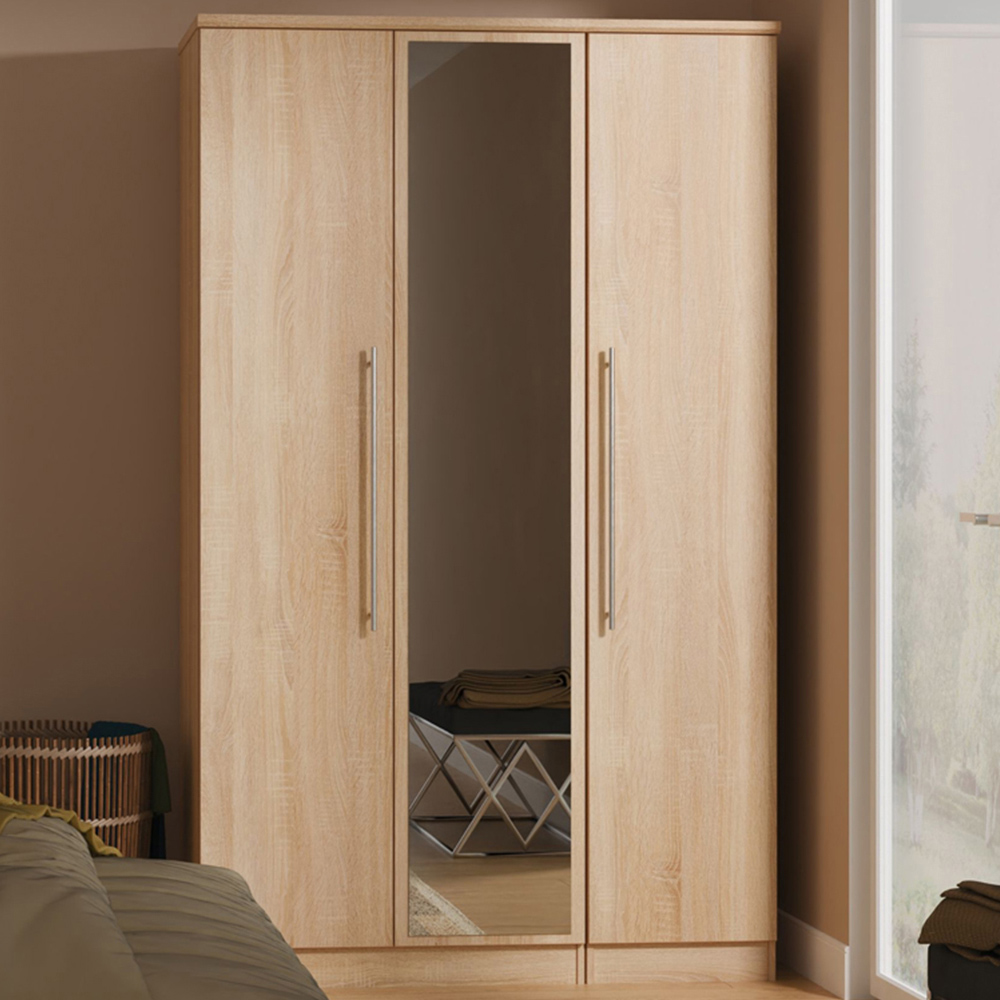 Crowndale Sherwood 3 Door Bardolino Oak Triple Mirror Wardrobe Image 1