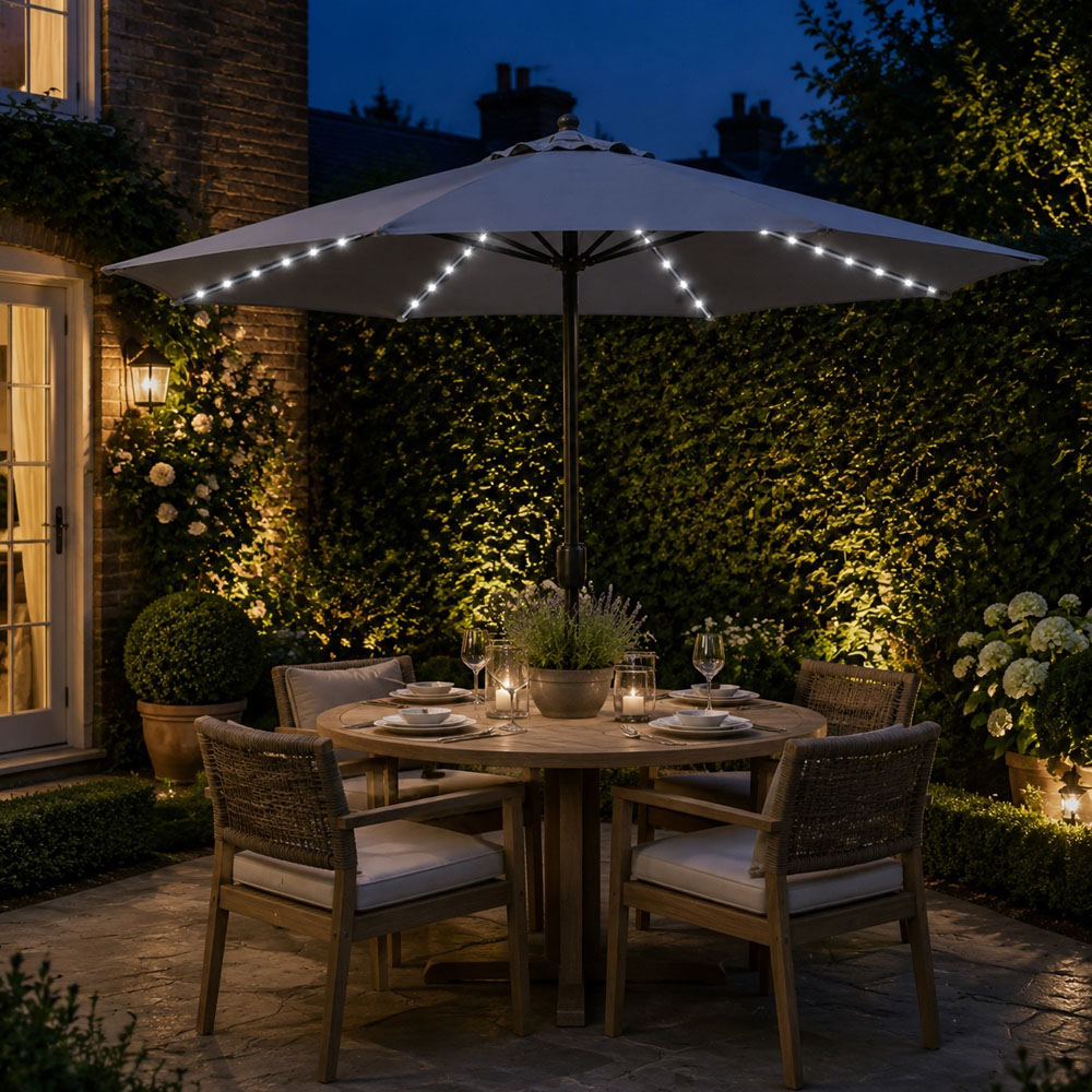 Direct Wicker Grey LED Crank Handle Parasol 2.94m Image 2