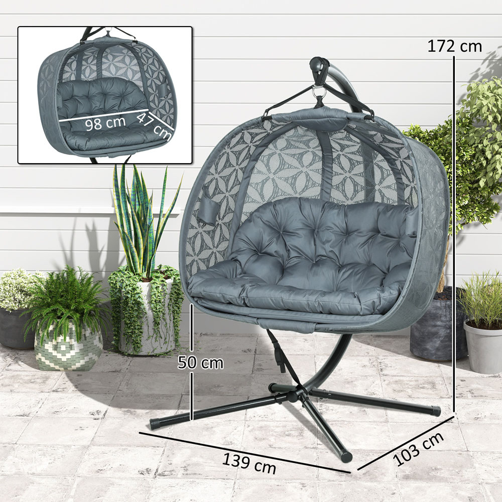 Outsunny Charcoal Grey Double Hanging Swing Chair Image 9