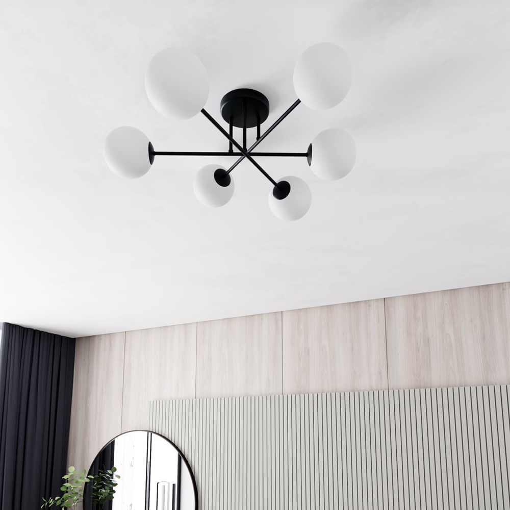 Emibig Roma 6 Light White Shade Black E14 Ceiling Light Image 6