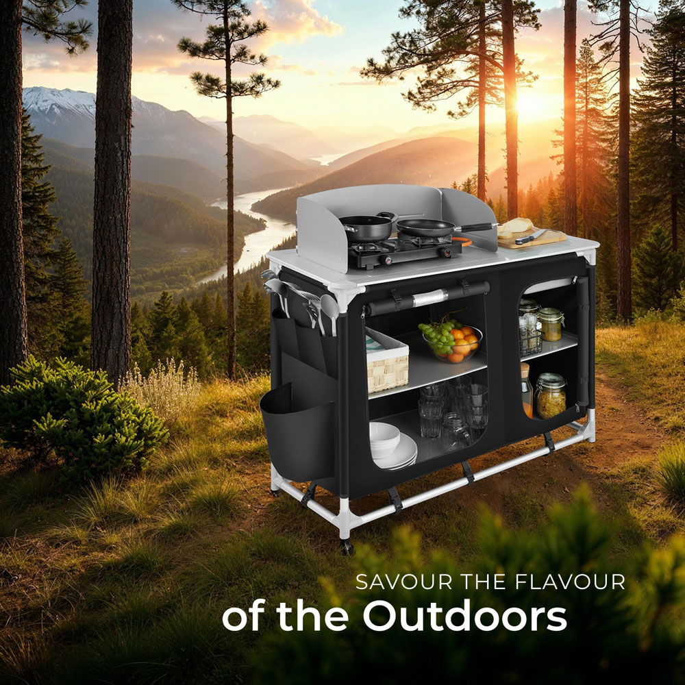 tectake Black Foldable Camping Kitchen with 4 Compartments Image 8
