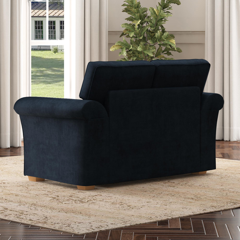 Castleacre 2 Seater Royal Blue Plush Velvet Fixed Back Sofa Image 6