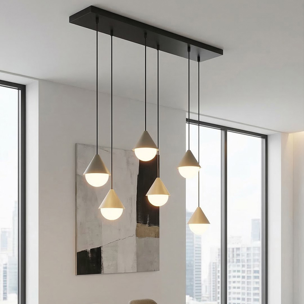 Emibig Giro 6 Light Ring-Shaped Shade Black and Beige G9 Ceiling Pendant Light Image 2
