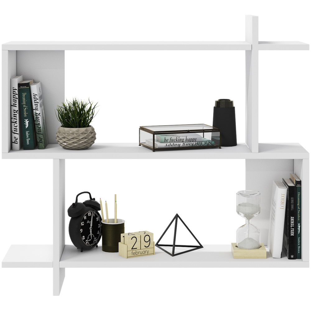 Decorotika Mina 3 Tier White Zigzag Floating Shelf Image 3