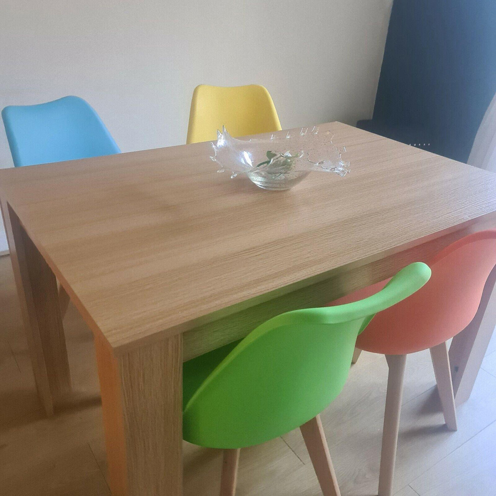 Portland 4 Seater Square Leather Dining Table Set Oak Effect and Multicolour Image 3