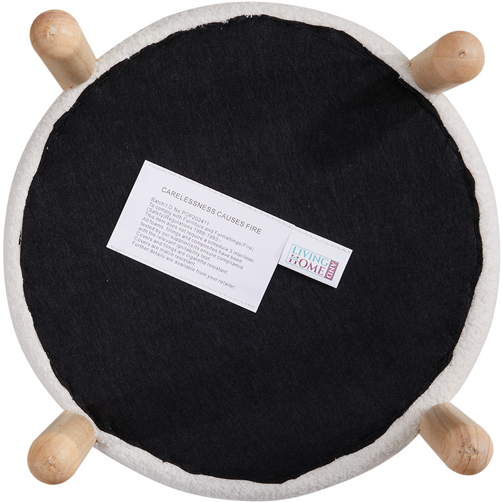 Living and Home White Round Teddy Fleece Storage Ottoman with Removable Lid Image 5