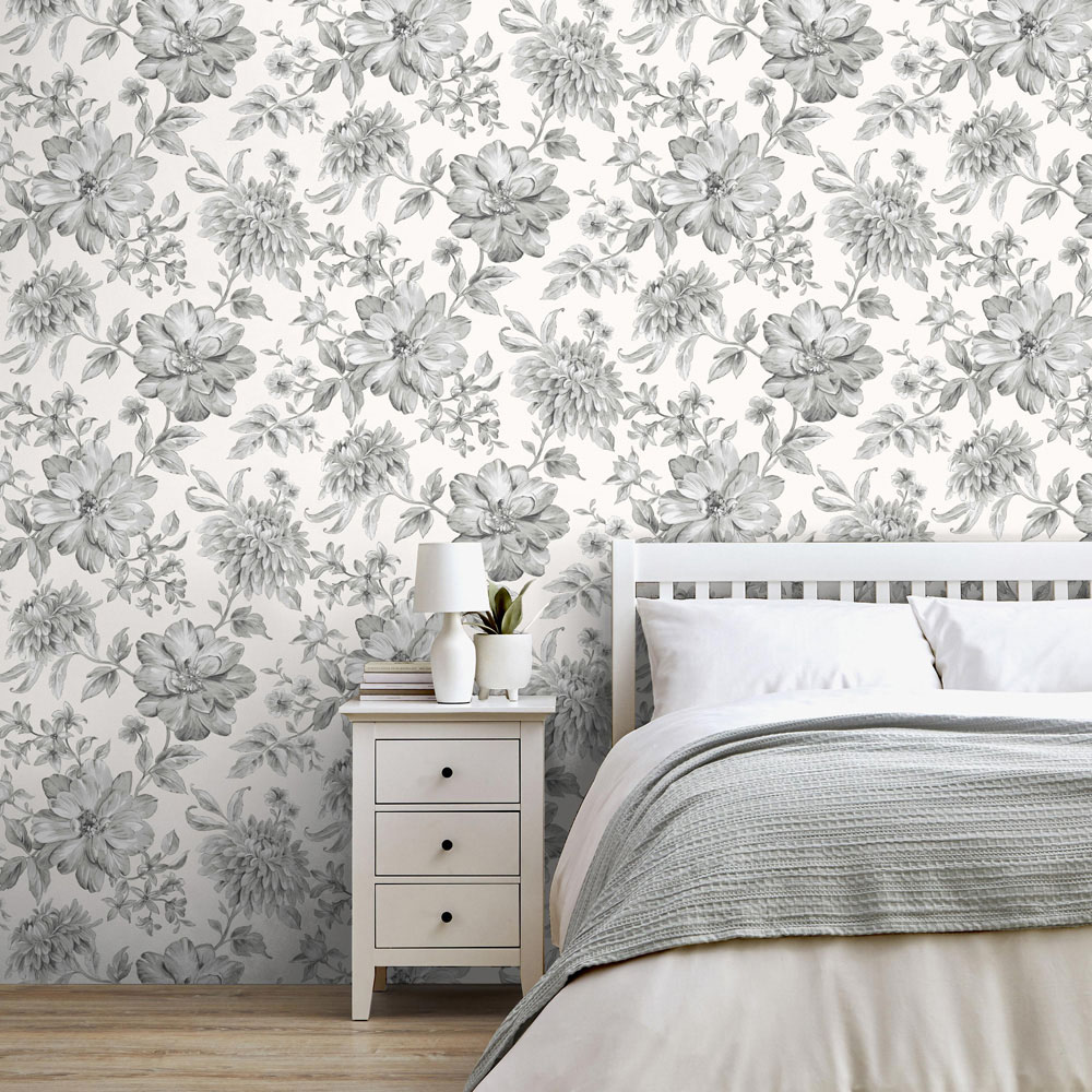 Fine Decor Isabella Floral Grey Wallpaper Image 6