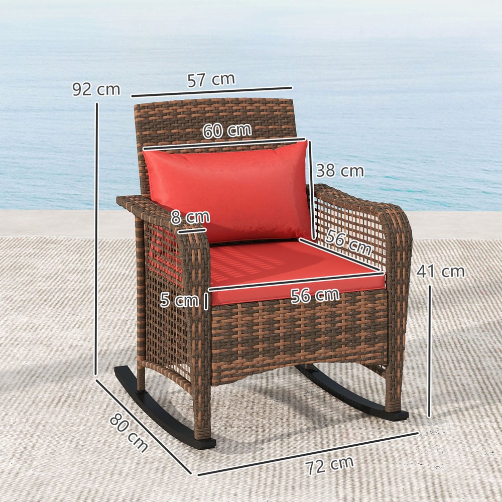 Outsunny Red Rattan Garden Rocking Chair with Cushions Image 9