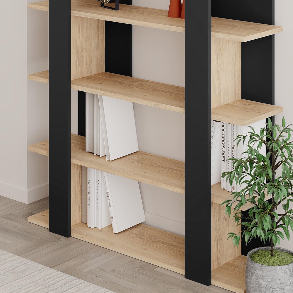 Decortie Tita Black and Dark Oak Effect Bookcase Image 3