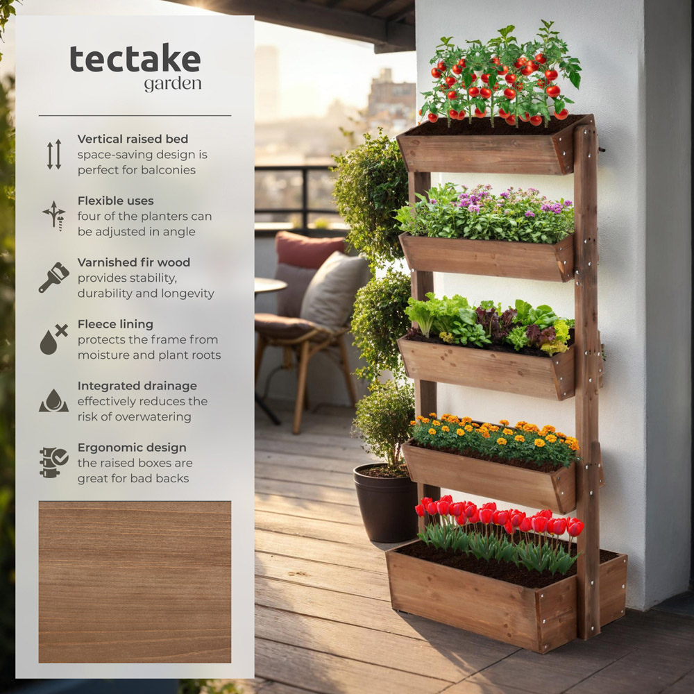 tectake Flora 5-Tier Brown Rustic Wooden Vertical Planter 81 x 52 x 180cm Image 6