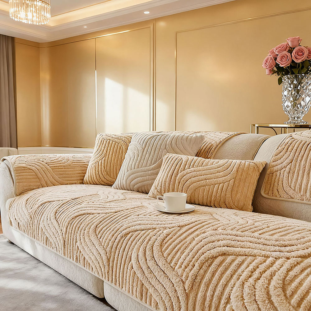 Living and Home Light Brown Minimalist Wavy Geometric Non-Slip Sofa Mat 90 x 90cm Image 7