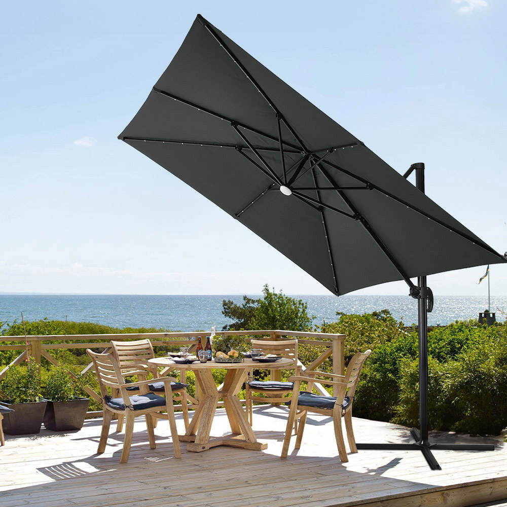 Living and Home Dark Grey Square LED Rotatable Cantilever Parasol with Base 3m Image 2