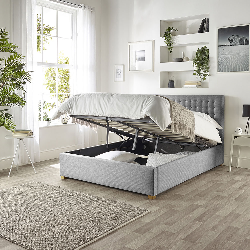 Catherine Lansfield Opulence Small Double Grey Twill Ottoman Bed Image 3