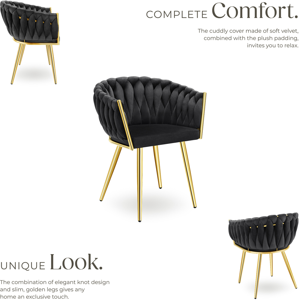 tectake Astano Set of 6 Black and Gold Velvet Padded Knot Design Dining Chair Image 4