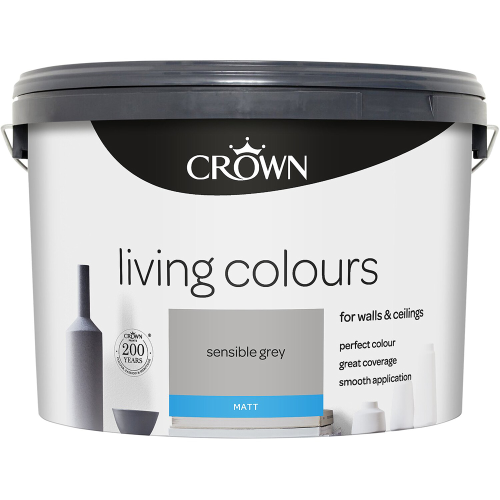 Crown Living Colours Walls and Ceilings Sensible Grey Matt Emulsion Paint 10L Image 2