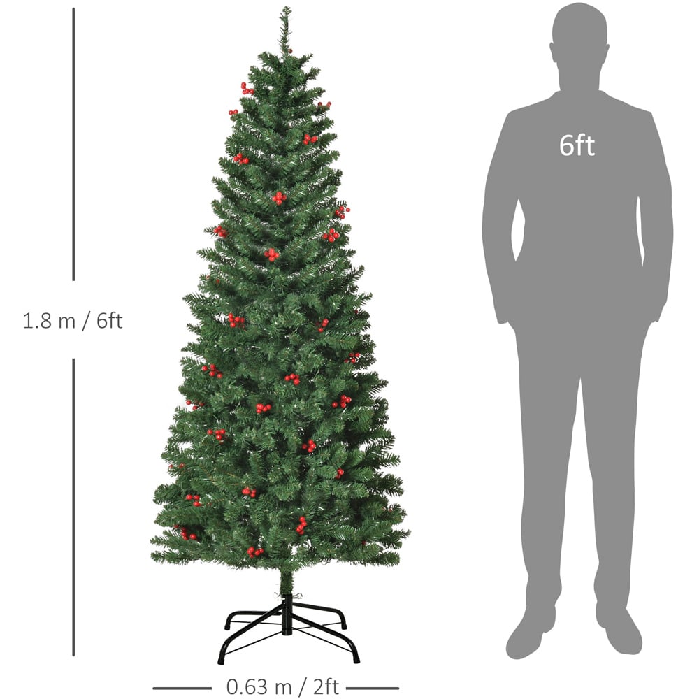 Everglow Pre-Lit Green Artificial Pencil Christmas Tree with Red Berries 6ft Image 9