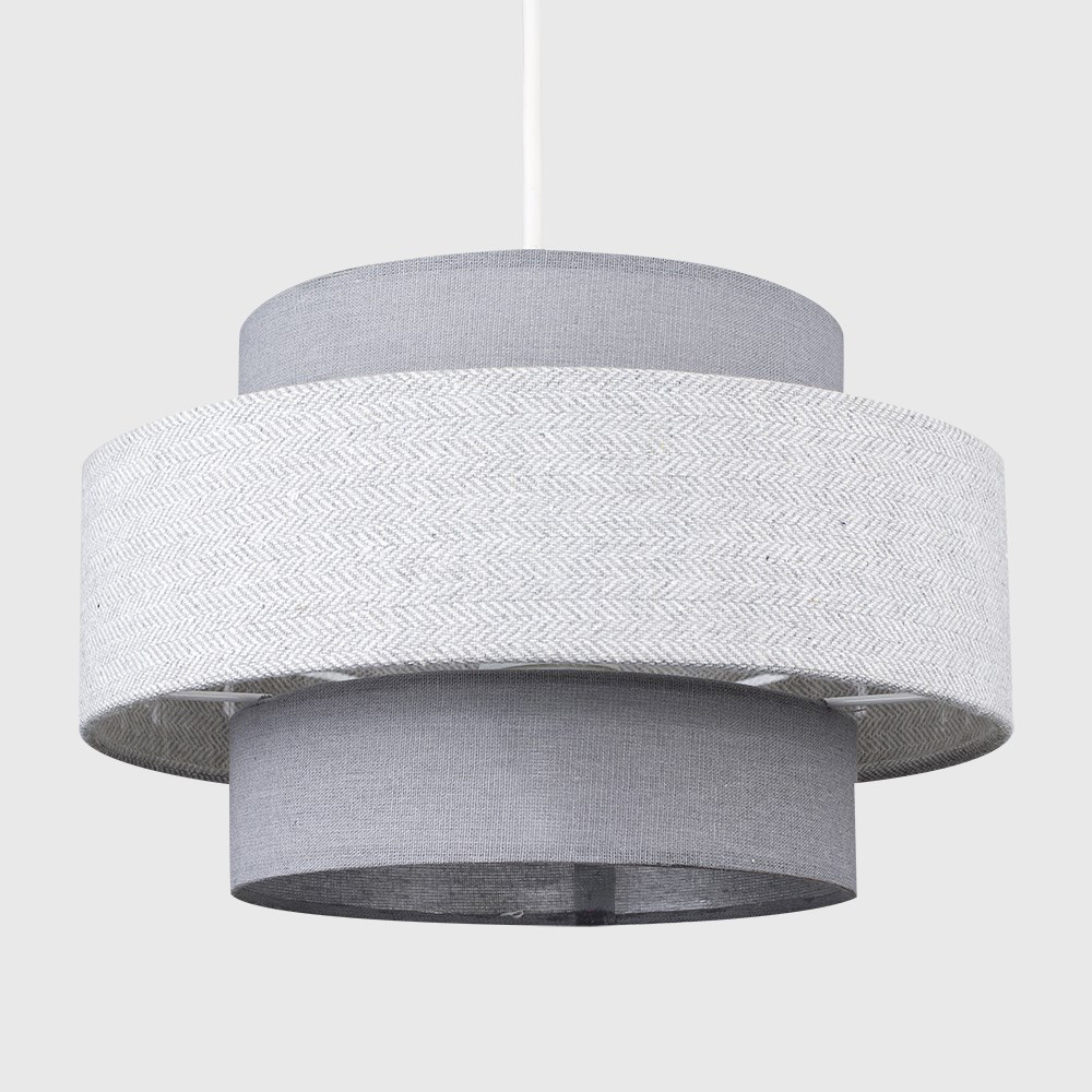 ValueLights Dark and Light Grey Herringbone Pendant Lamp Shade Image 3