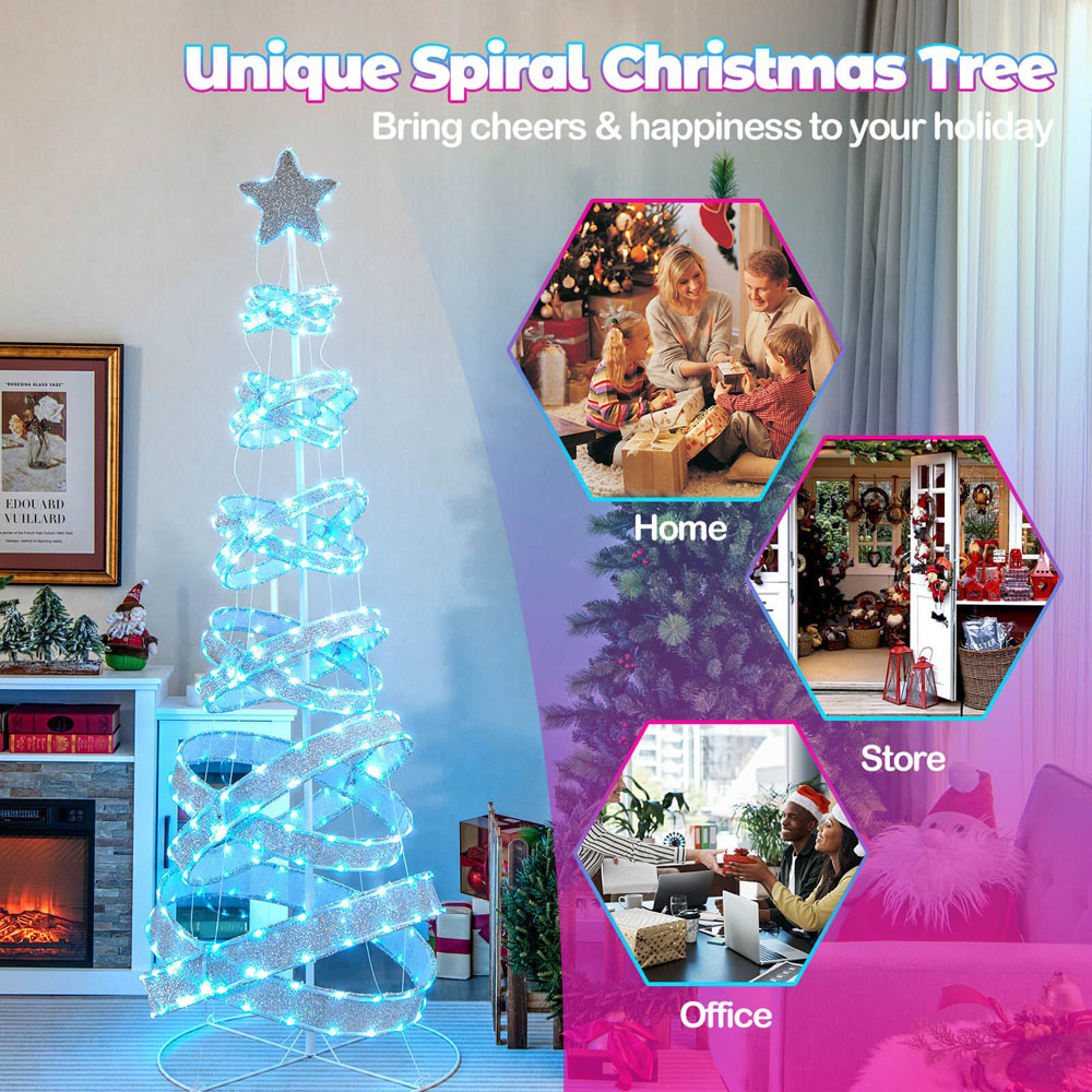 Costway Pre-Lit Spiral Collapsible Colour Light Christmas Tree 6.8ft Image 4