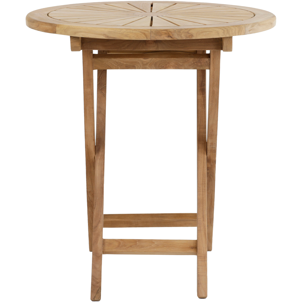 Charles Bentley Teak Wood Foldable Round Slatted Sundial Top Garden Bistro Table Image 3