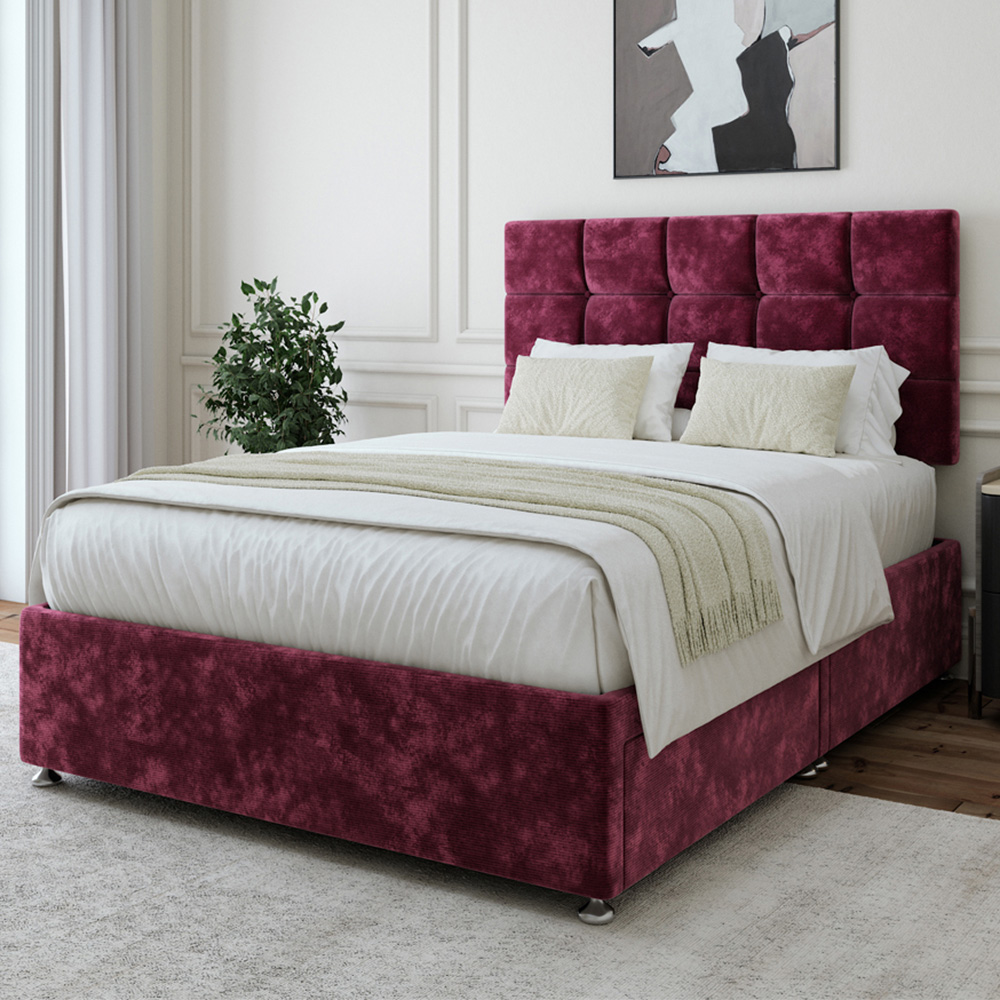 Bedmaster King Size Aubergine Chenille 2 Drawer Divan Base with Pearl Headboard Image 1