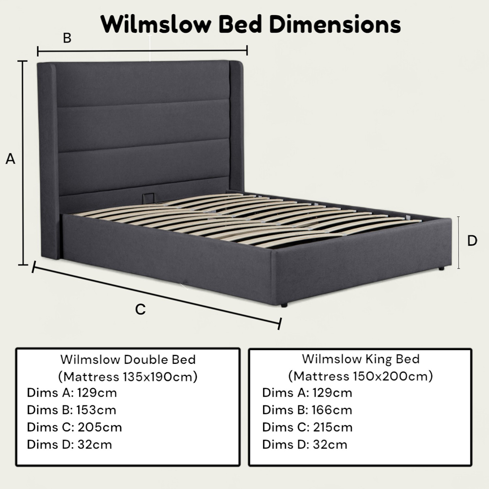 Wilmslow Double Charcoal Grey Ottoman Bed Image 9