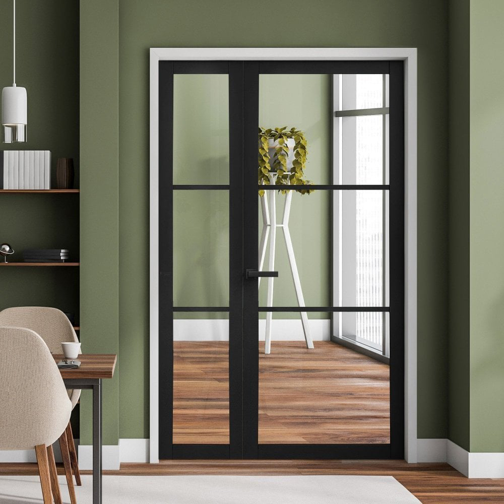 Studio Black Finished Industrial 3 Clear Glass Sidelight Internal Door 1981 x 305mm Image 2