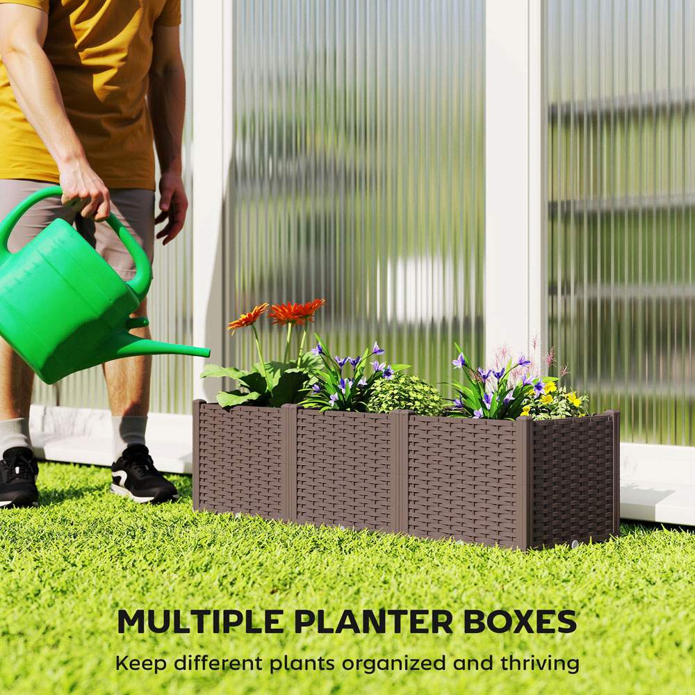 Outsunny Brown Plastic Self Watering Raised Garden Bed with Drainage Holes 37 x 40 x 120cm Image 7