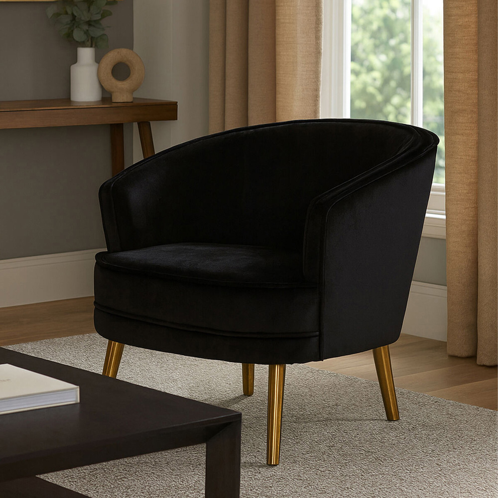 Premier Housewares Louxor Black Velvet Round Chair Image 6