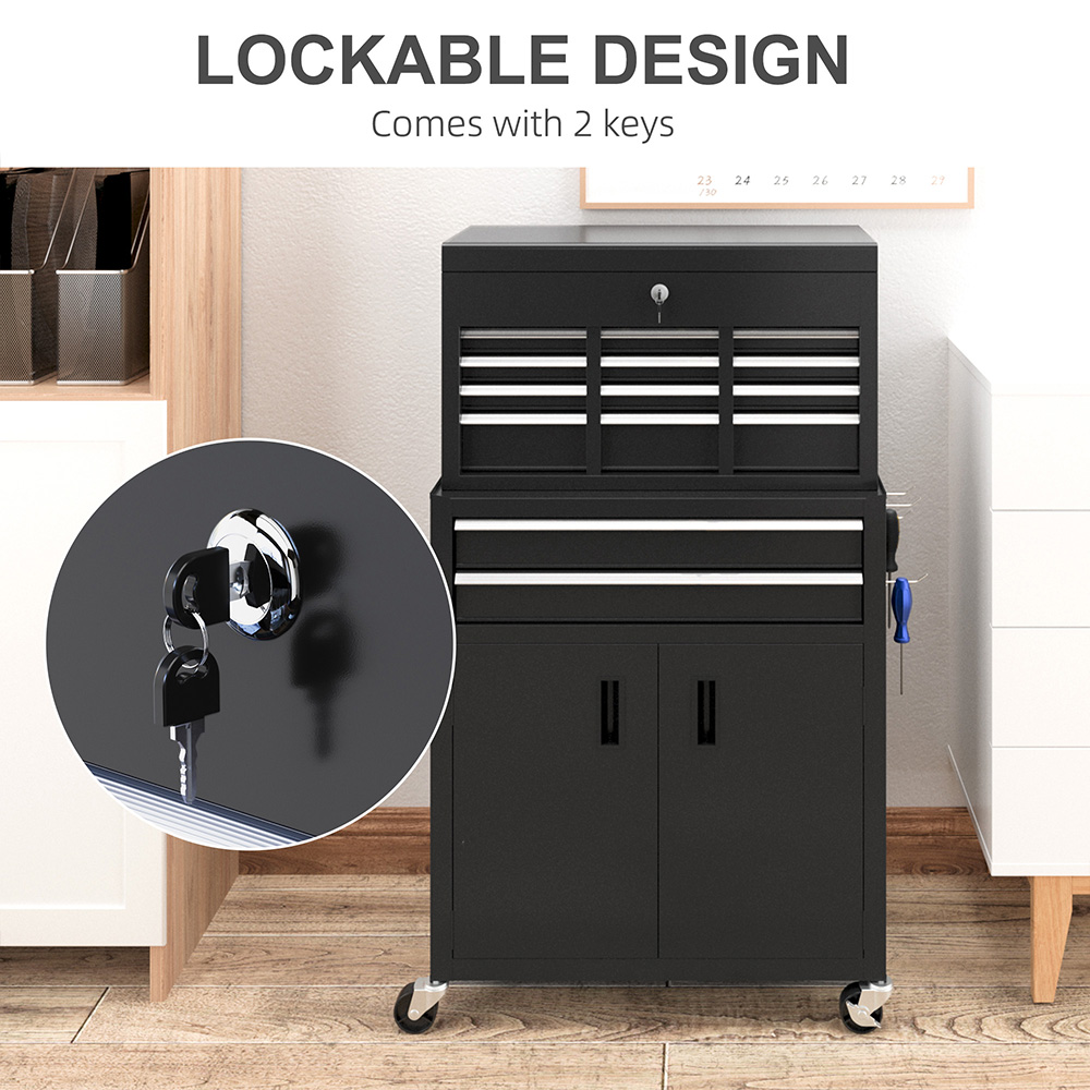 Portland 2 Door 6 Drawer Black Chest and Tool Storage Cabinet Set Image 6